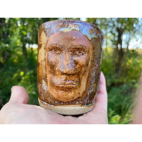 Vintage Creepy Man Face Art Pottery Coffee/tea mug cup - Picture 14 of 14